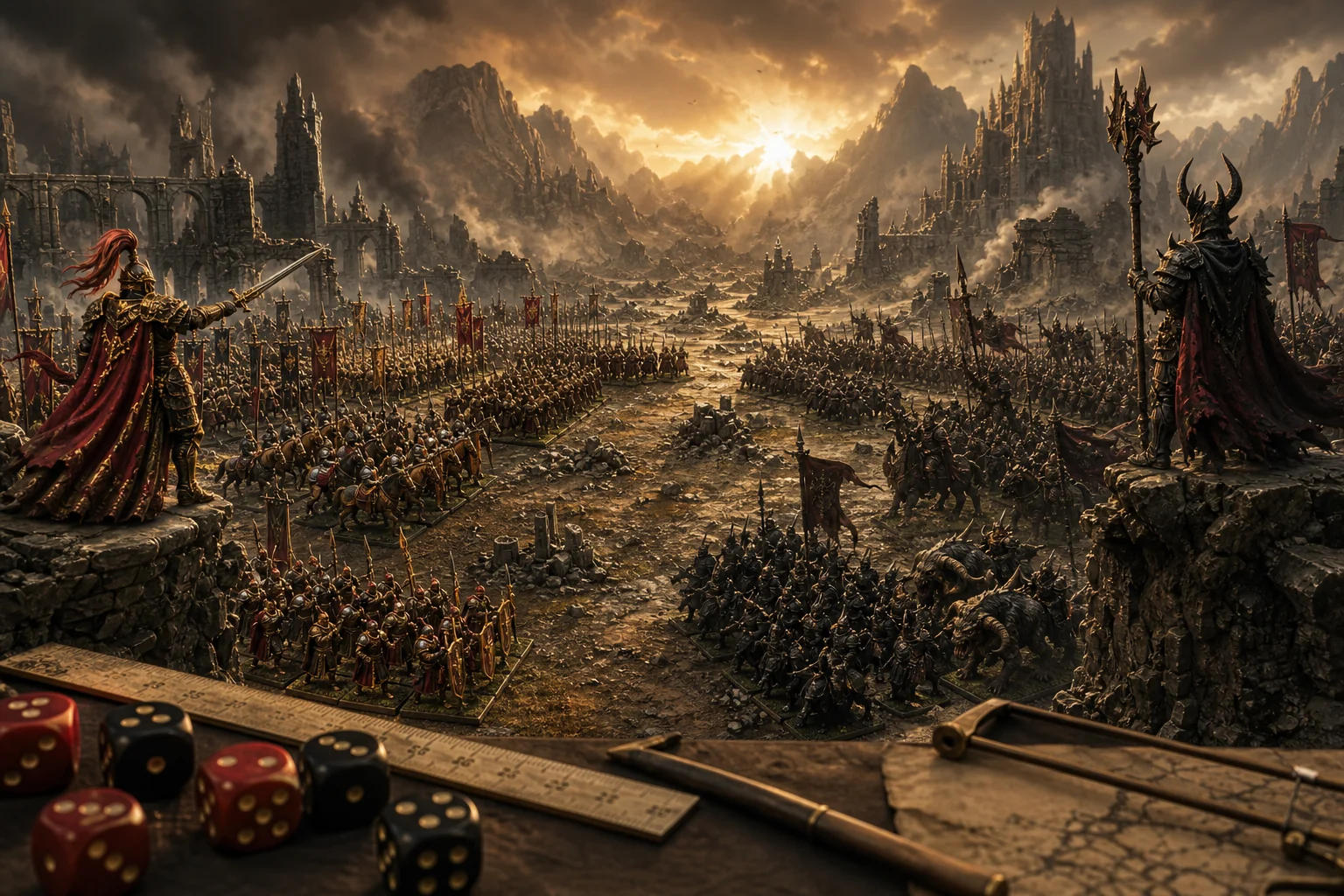 Due eserciti fantasy schierati per una battaglia di The Ninth Age